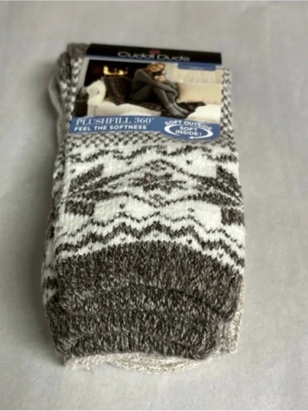 New Cuddl Duds Socks Women’s 2 Pair Brown & White Soft Leg Layering Crew Casual